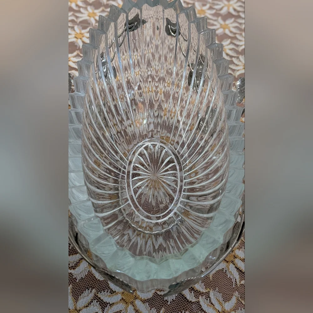 RARE English Silverplated  Leaves Basket w/ HEAVY Hand Cut Glass Bowl 30s/40s